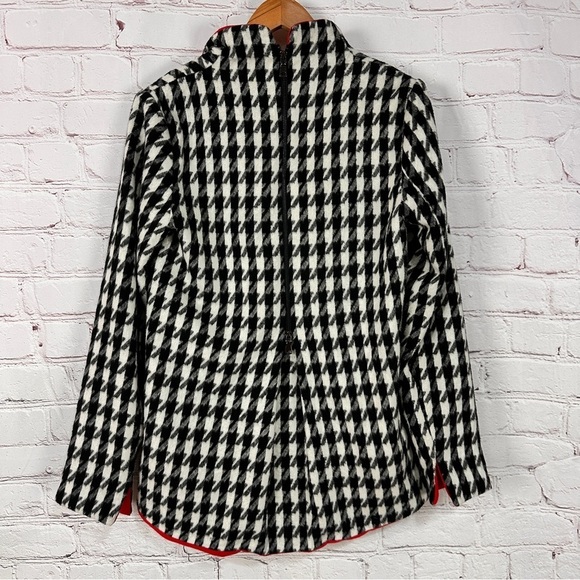 Women’s Black White Houndstooth Jacket pea coat Red fleece lining size small - Picture 5 of 15